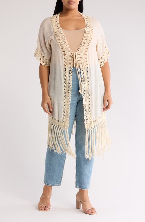 Crochet Trim Fringe Hem Duster (Plus Size)