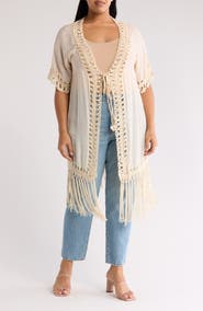 Forgotten Grace Crochet Trim Fringe Hem Duster