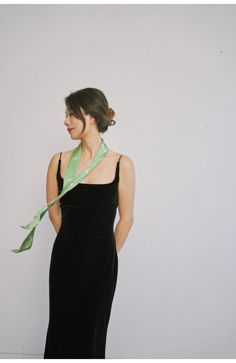 Lost Pattern "Almond Blossom" Silk Skinny Scarf, Alternate, color, Matcha