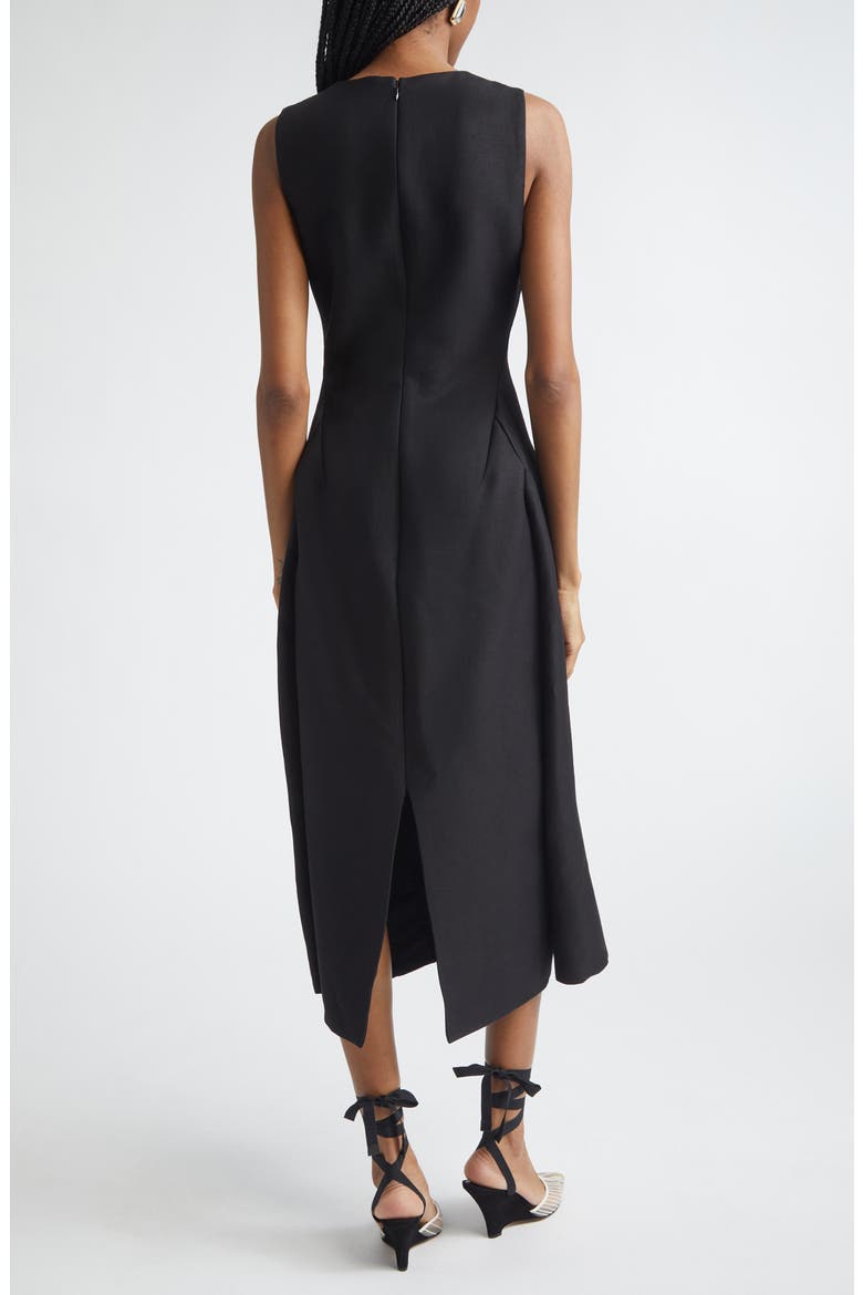Tablier Linen Blend Midi Dress, Alternate, color, BLACK
