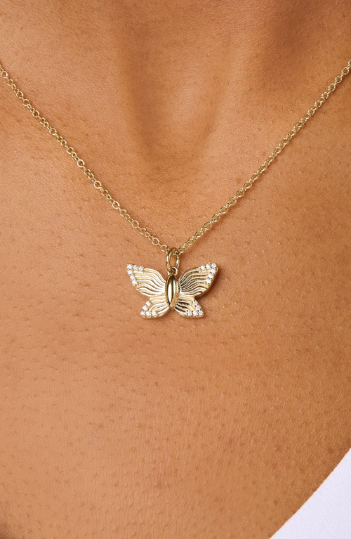 Little Sky Stone Textured Butterfly Pendant Necklace In Gold