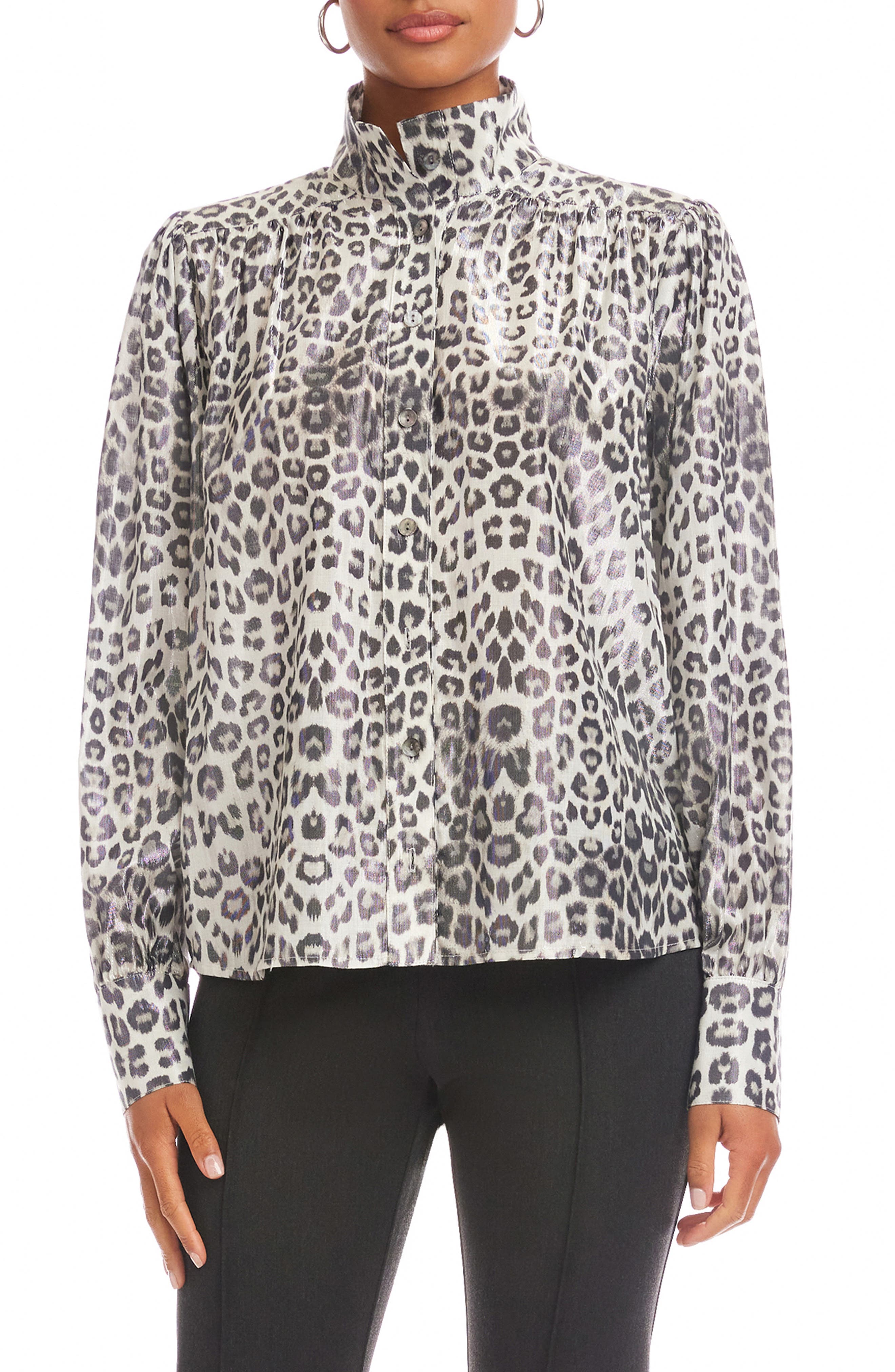 Chloe Metallic Leopard Print Button-Up Shirt