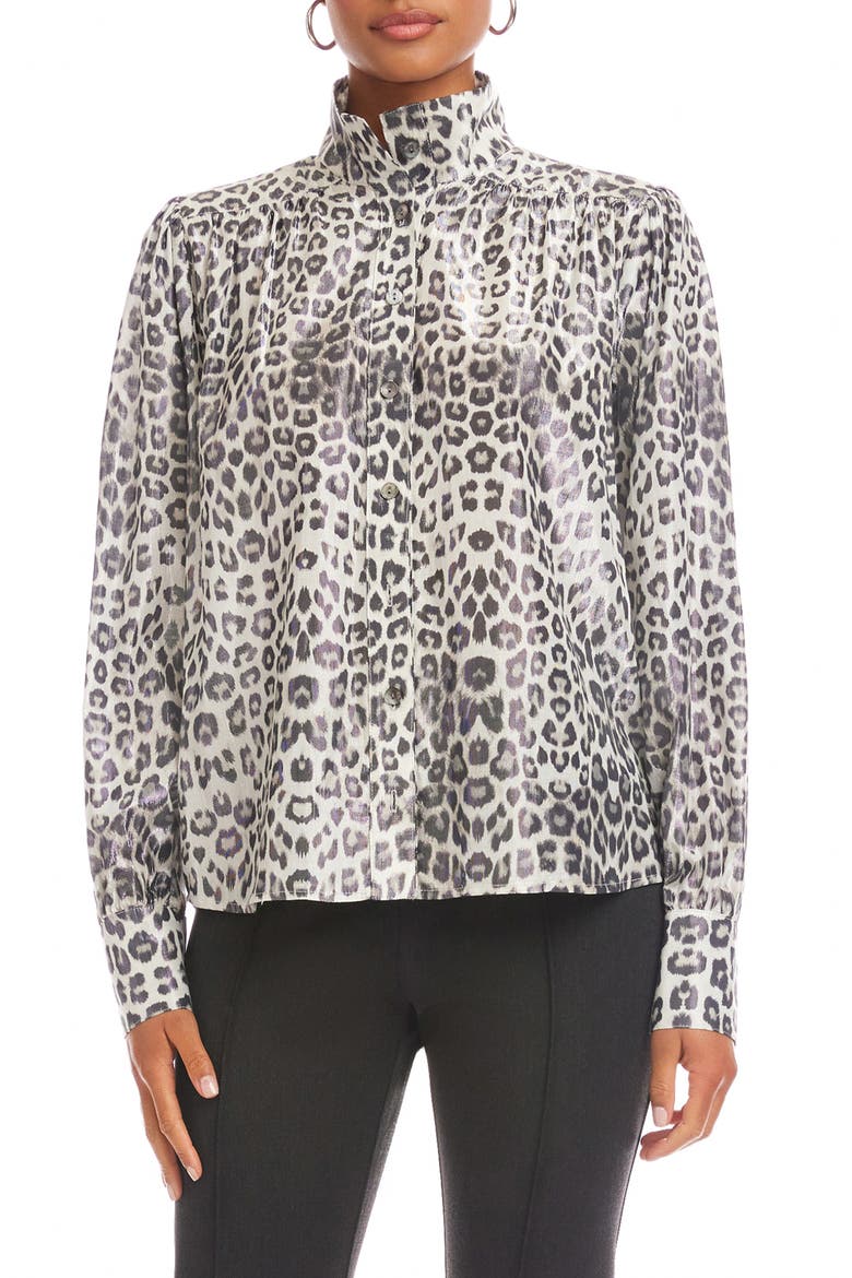 Chloe Metallic Leopard Print Button-Up Shirt, Main, color, LEOPARD