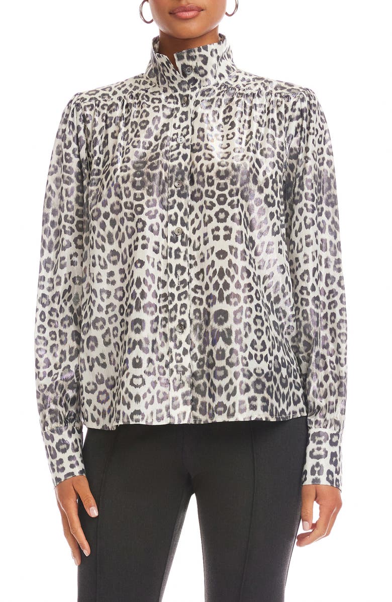 FIFTEEN TWENTY Chloe Metallic Leopard Print Button-Up Shirt, Main, color, Leopard