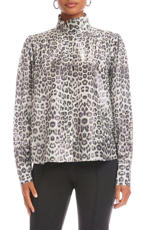 Fifteen Twenty Chloe Metallic Leopard Print Button-up Shirt In Gray