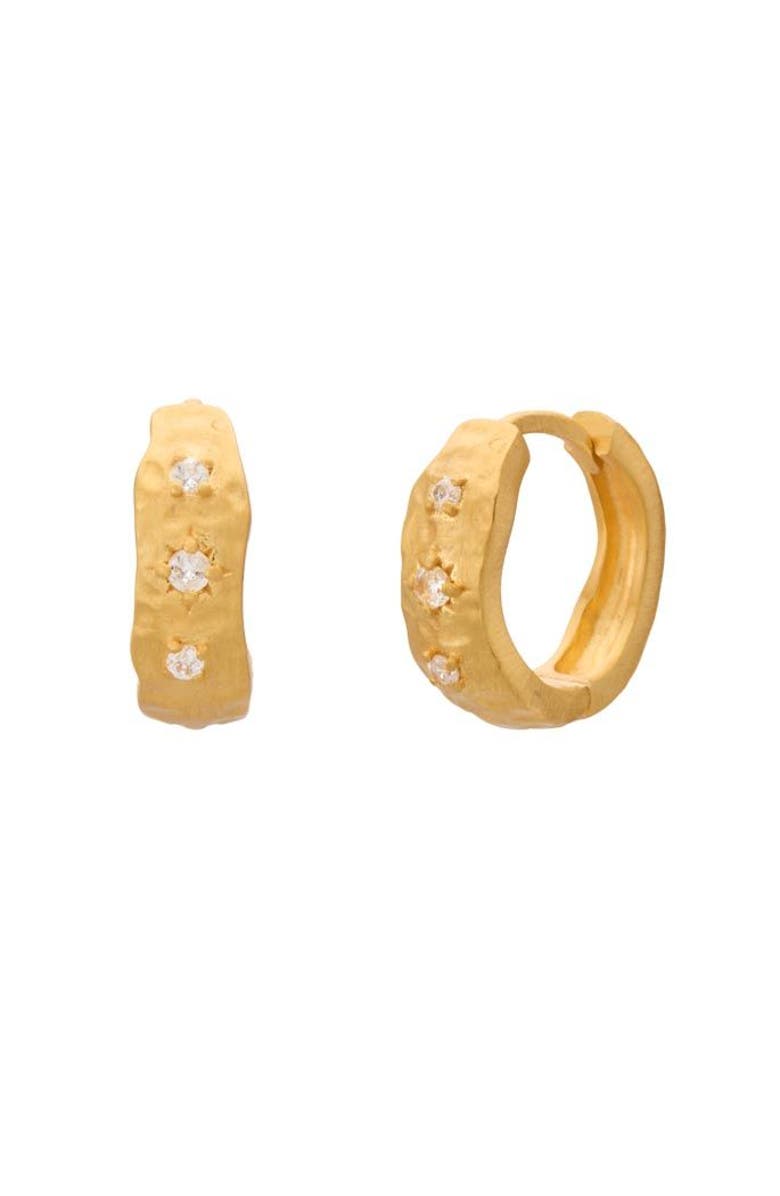 Murkani Cosmic Love Huggie With White Topaz, Main, color, Yellow Gold