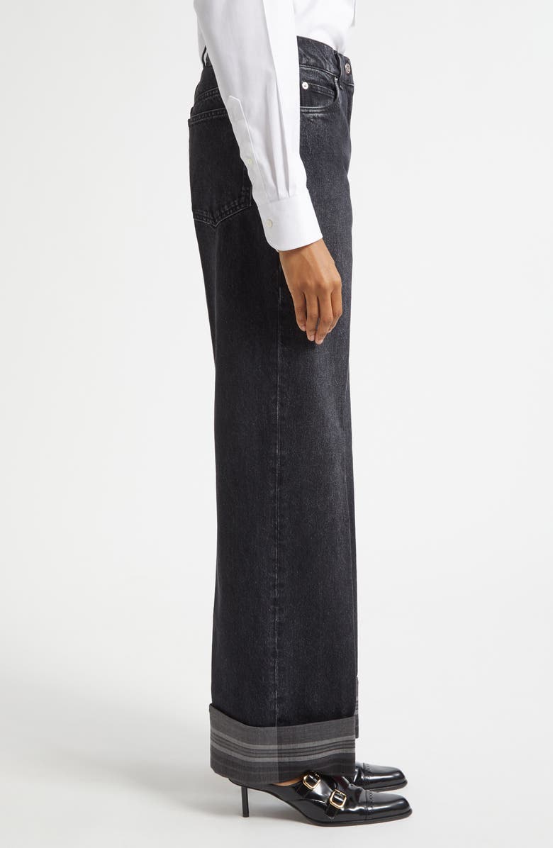 FERRAGAMO Contrast Cuff Straight Leg Jeans, Alternate, color, Nero