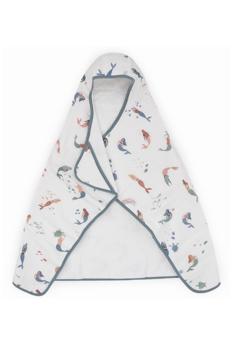 Cotton Muslin & Terry Hooded Towel, Main, color, MERMAID PARTY