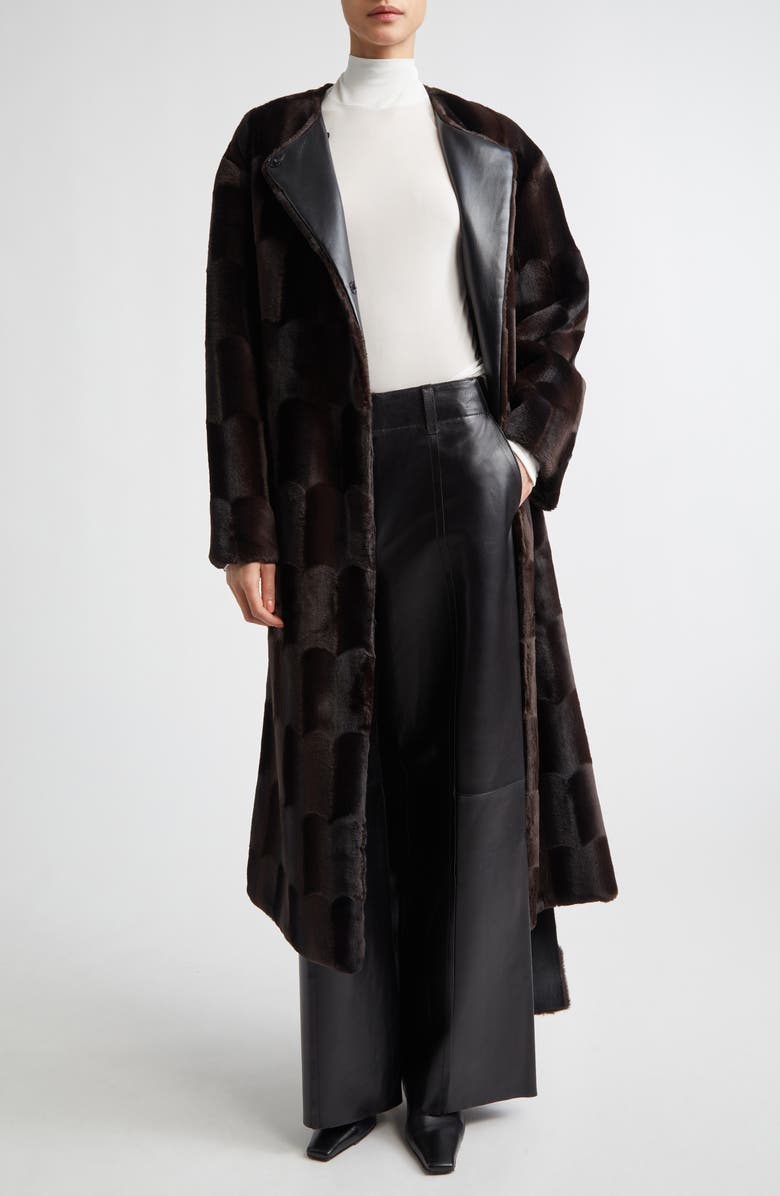 Stand Studio Isa Reversible Faux Fur & Faux Leather Coat, Alternate, color, Dark Brown/ Black