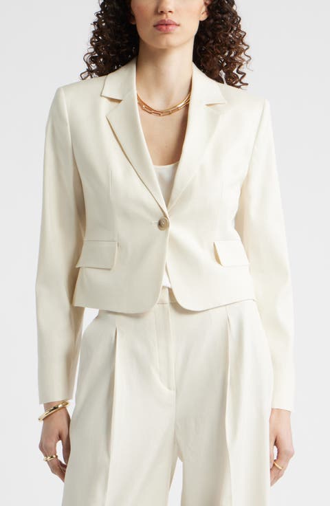 Crop One-Button Linen Blend Blazer