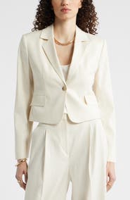 Nordstrom Crop One-Button Linen Blend Blazer