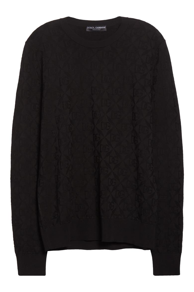 Logo Jacquard Silk Crewneck Sweater, Alternate, color, NERO