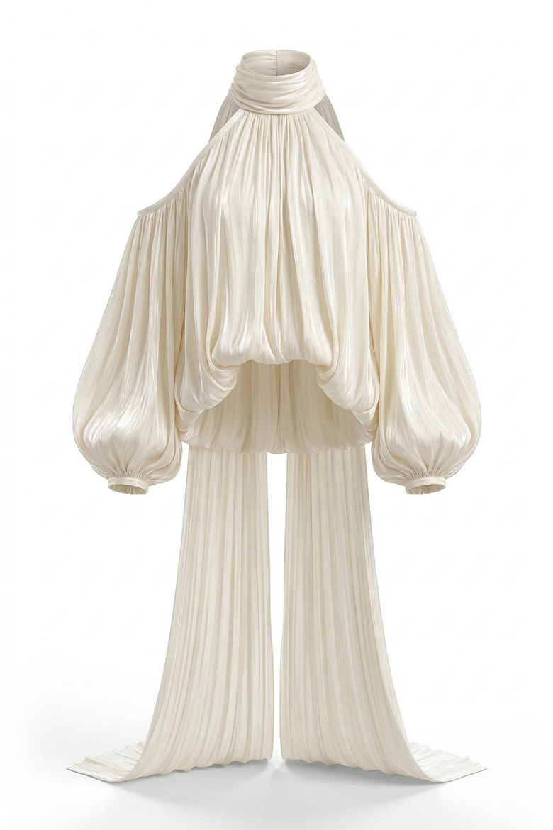 High Neck Cold Shoulder Satin Blouse, Alternate, color, Ivory