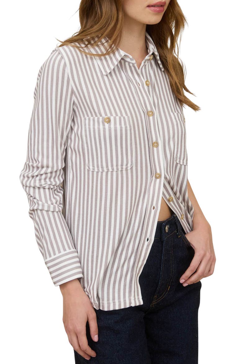 Button Front Long Sleeve Shirt, Alternate, color, MOCHA