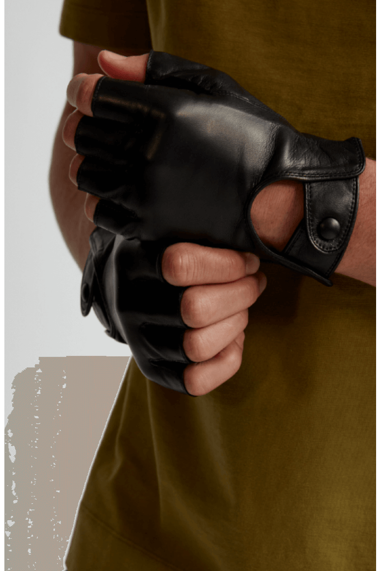 Washable Fingerless Leather Driving Gloves, Alternate, color, Black