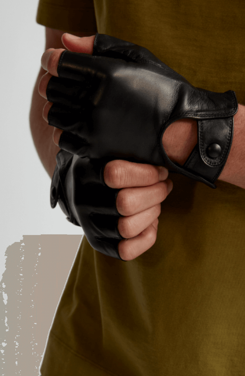 Seymoure Luxury Group Washable Fingerless Leather Driving Gloves, Alternate, color, Black