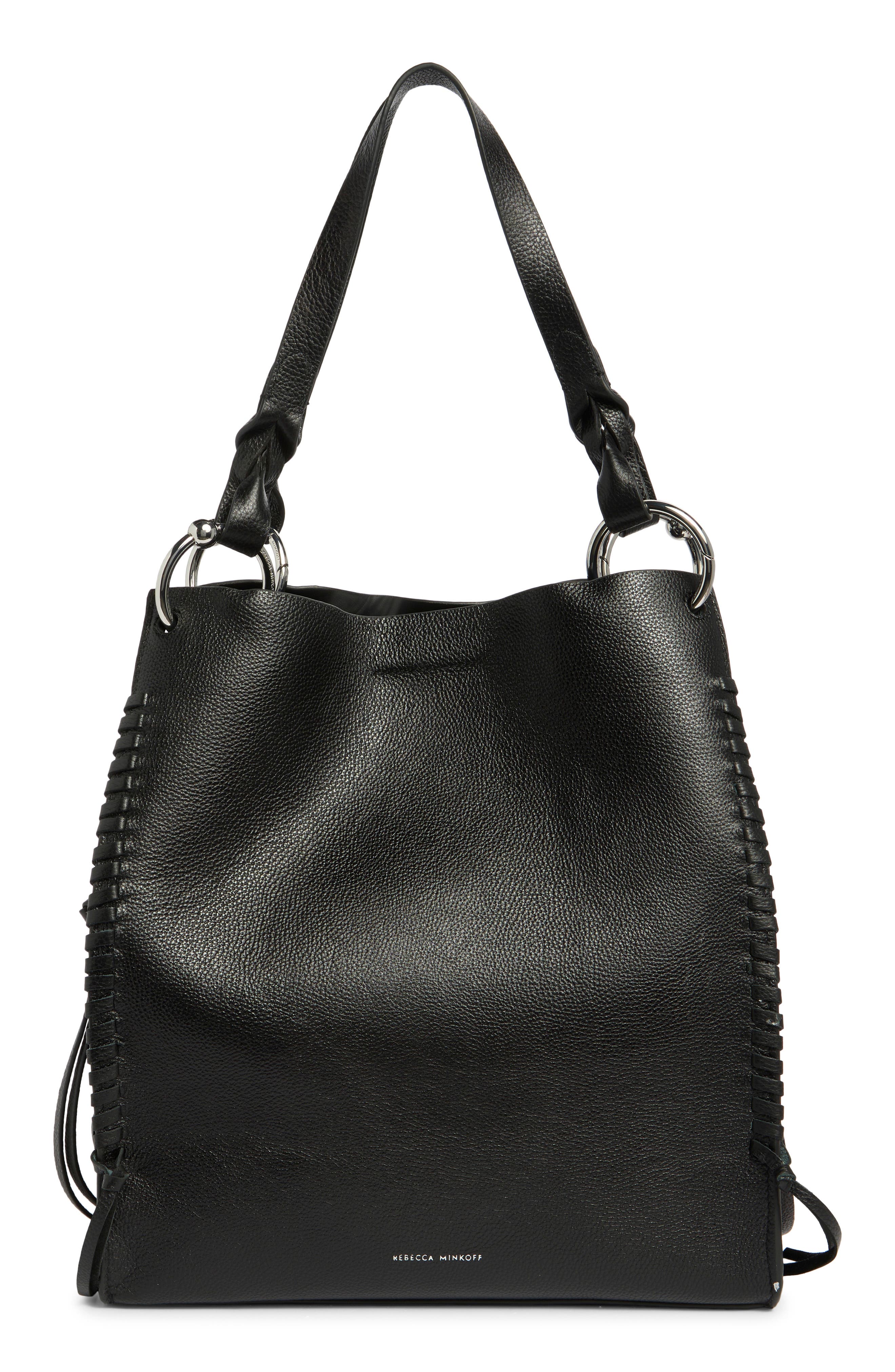 Rebecca Minkoff Boheme Pebbled Leather Bucket Bag, Alternate, color, Black