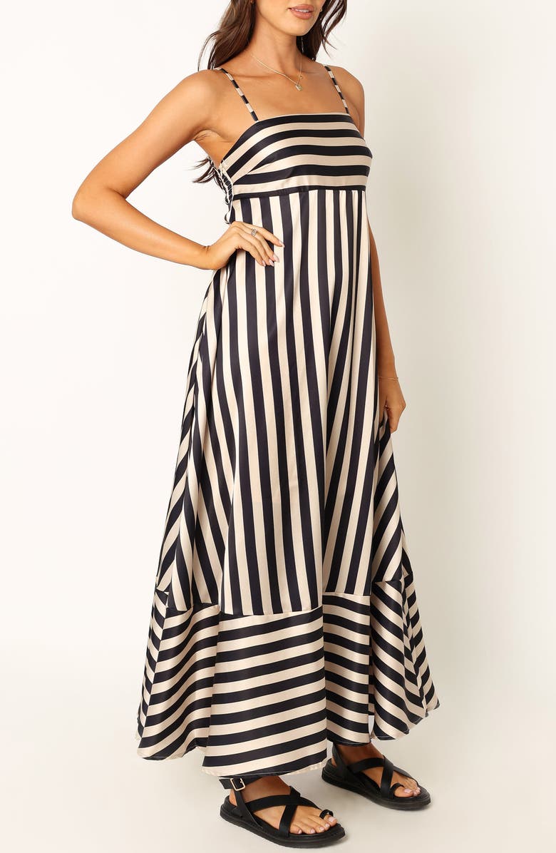 Petal & Pup Brea Stripe Sleeveless Satin Maxi Dress, Alternate, color, Black Stripe