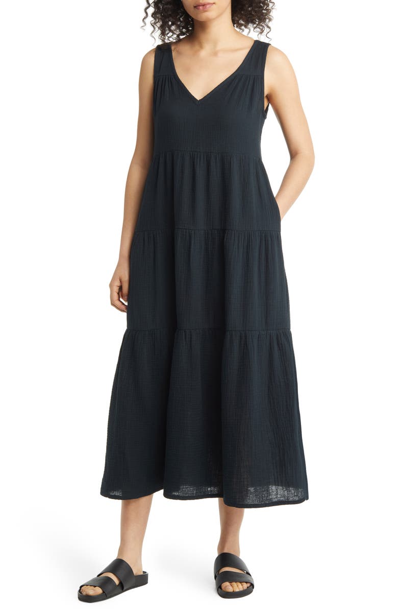 Marine Layer Corinne Tiered Cotton Gauze Maxi Dress, Main, color,