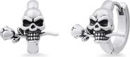 STEELTIME Men's Stainless Steel Skull & Rose Huggie Hoop Earrings