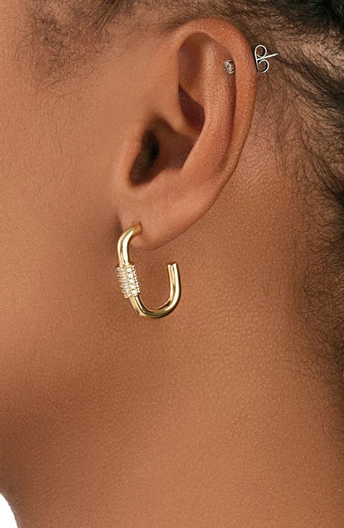 Sterling Forever Pavé Cubic Zirconia Oval Carabiner Hoop Earrings In Gold