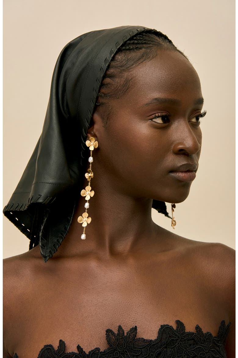 Lucky Imitation Pearl Drop Earrings, Alternate, color, BRUSHED BRASS