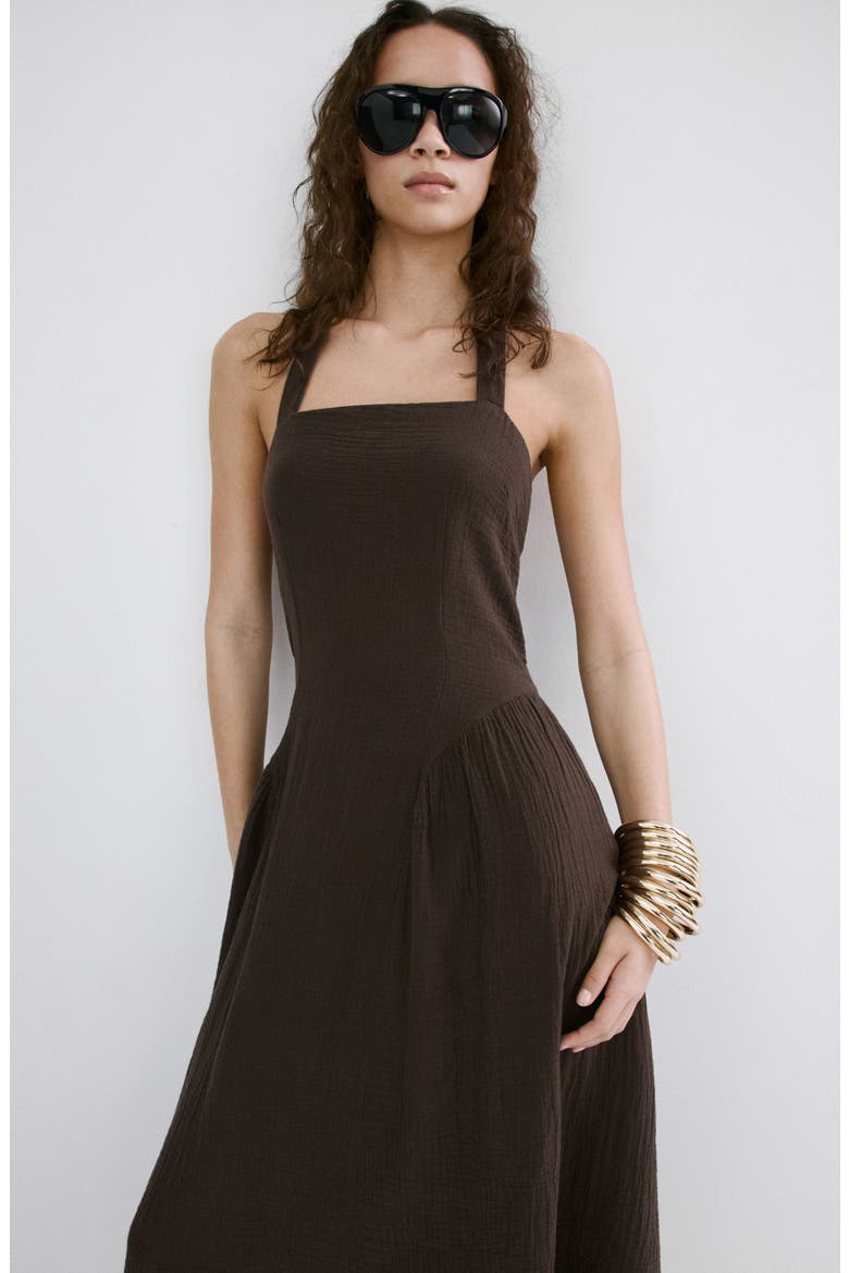 Double Gazue Halter Maxi Dress, Alternate, color, CHOCOLATE