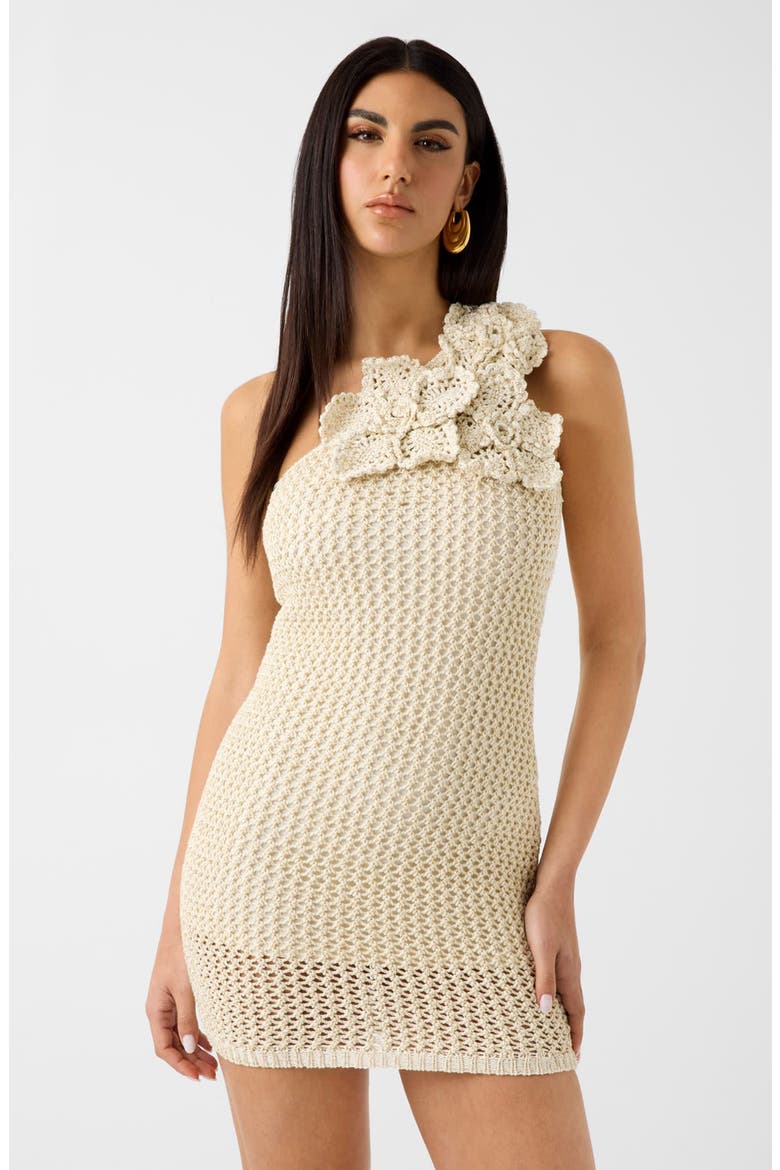 Alicia One-Shoulder Crochet Minidress, Alternate, color, BEIGE