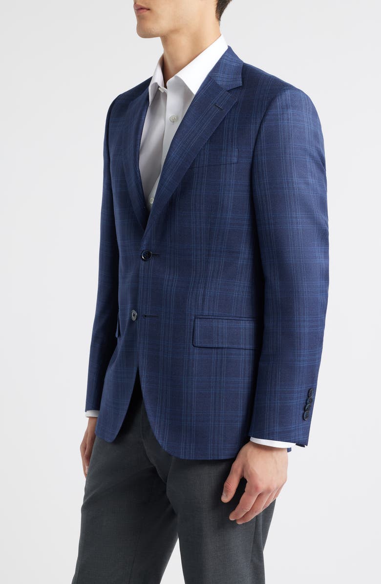 Peter Millar Flynn Classic Fit Blue Plaid Wool Sport Coat, Alternate, color, Blue