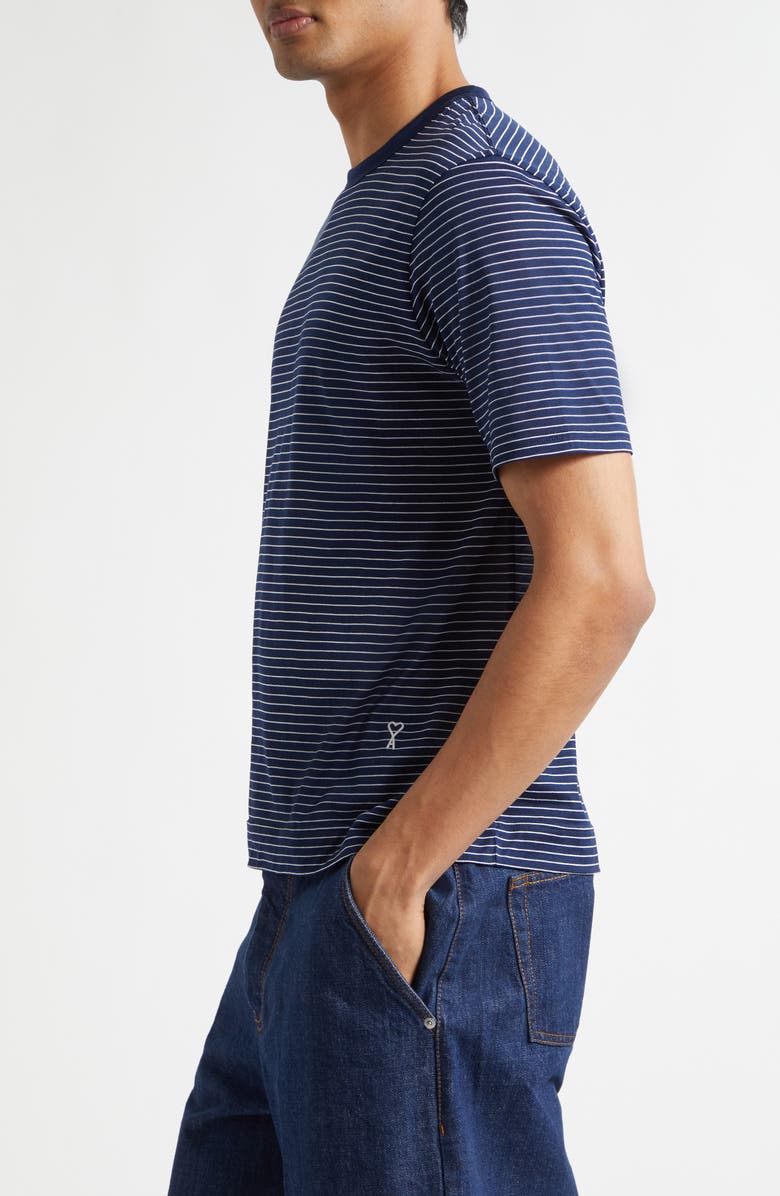 AMI PARIS Classic Fit Stripe T-Shirt, Alternate, color, Encre/ Blanc