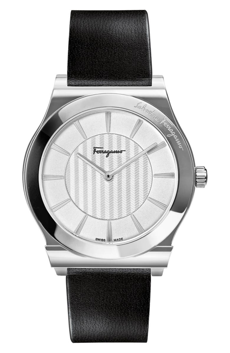 FERRAGAMO 1898 Slim Leather Strap Watch, 41mm, Alternate, color,