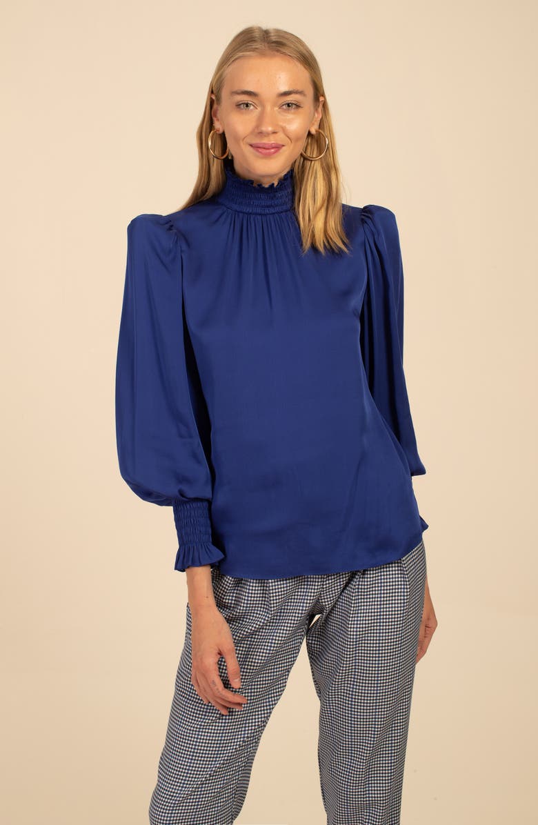 Trina Turk Nisha Smocked Top, Alternate, color, Bengal Blue