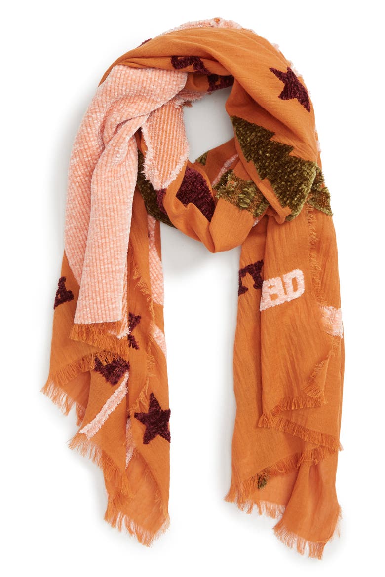 New Mexico Map Chenille Scarf, Alternate, color, BITTERSWEET
