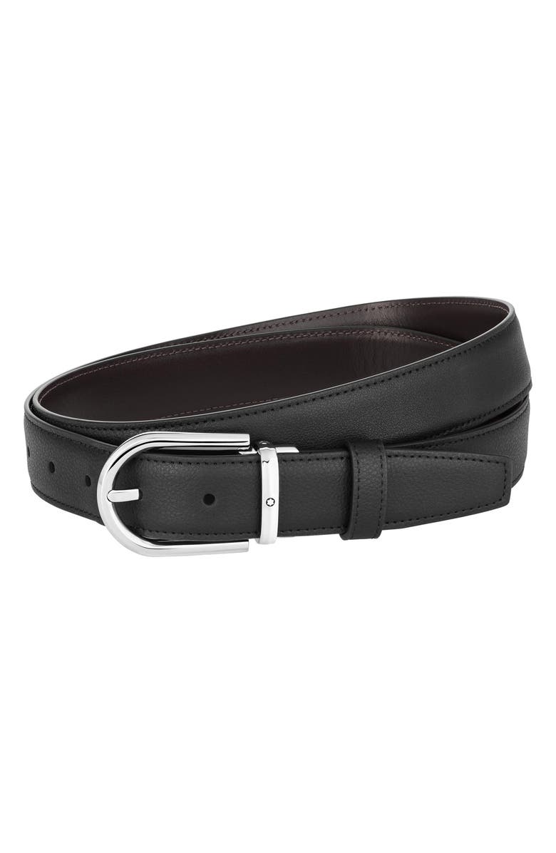 Montblanc Reversible Horseshoe Buckle Calfskin Leather Belt, Main, color, Black Brown