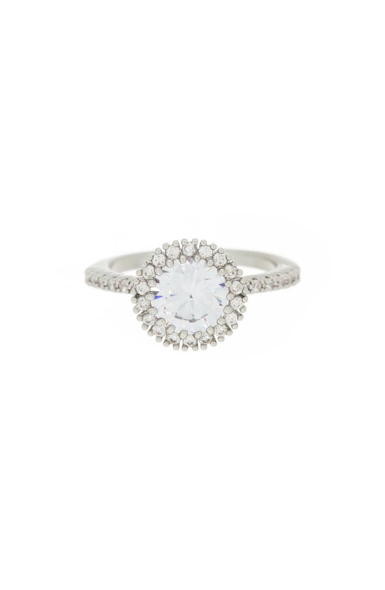 Covet Round Halo CZ Engagement Ring, Main, color, Rhodium