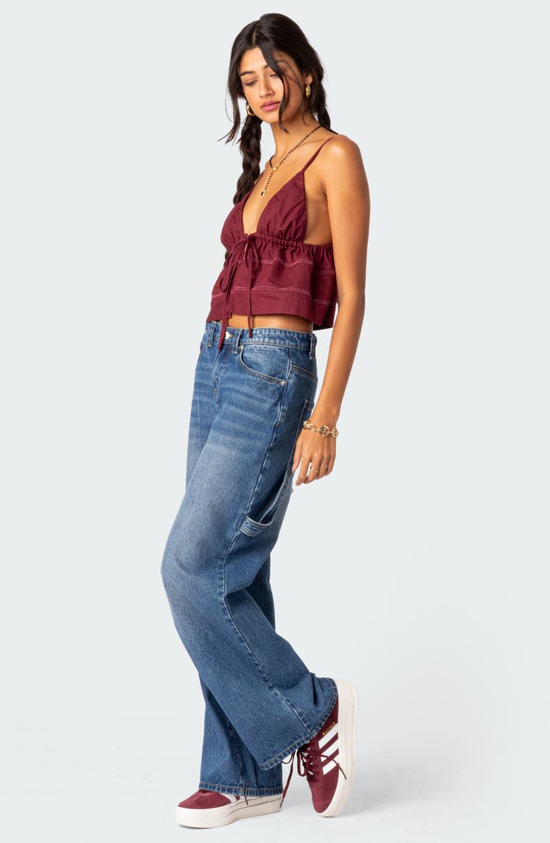 EDIKTED Candy Tie Front Crop Camisole, Alternate, color, Burgundy