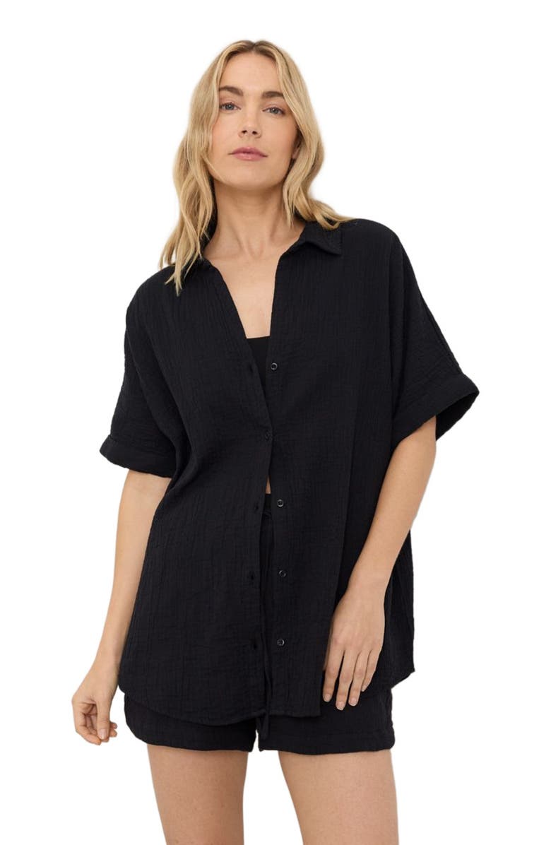 Pact Organic Cotton Coastal Double Gauze Relaxed Shirt, Alternate, color, Jet Black