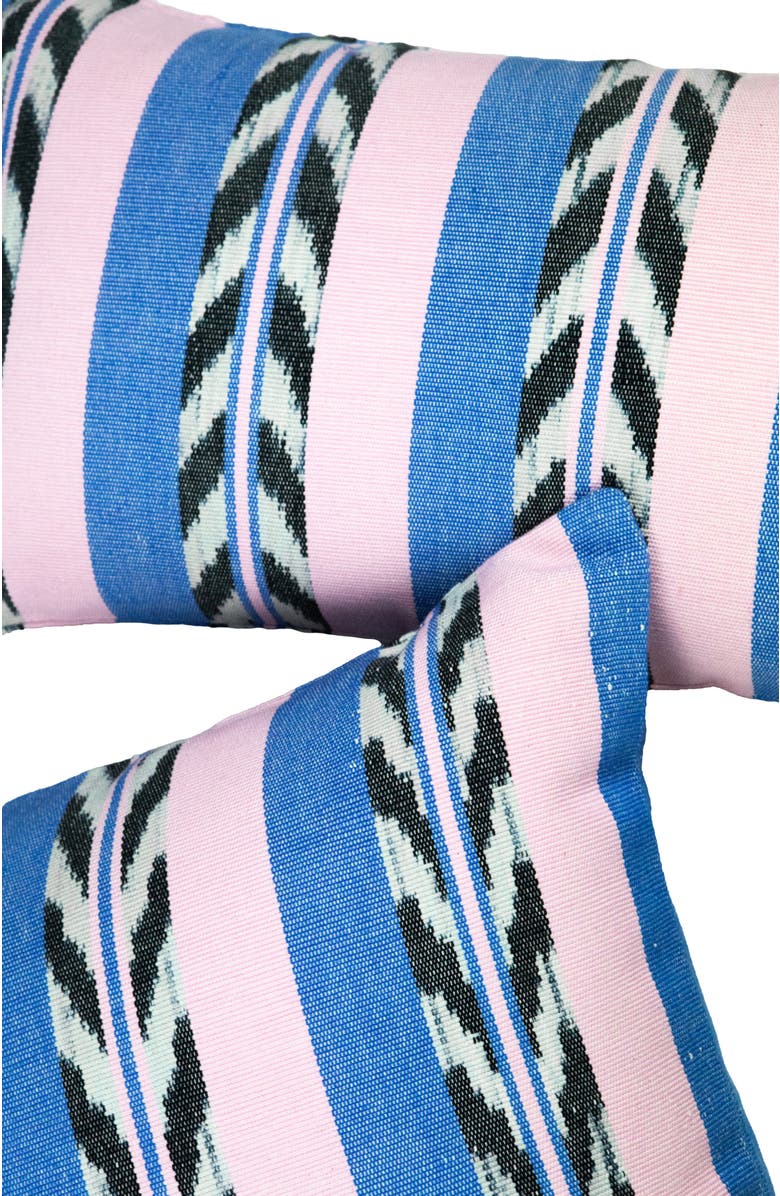 Archive New York Palm Ikat Striped Pink and Blue Handwoven Cotton Rectangle Pillow, Alternate, color, Blue And Pink
