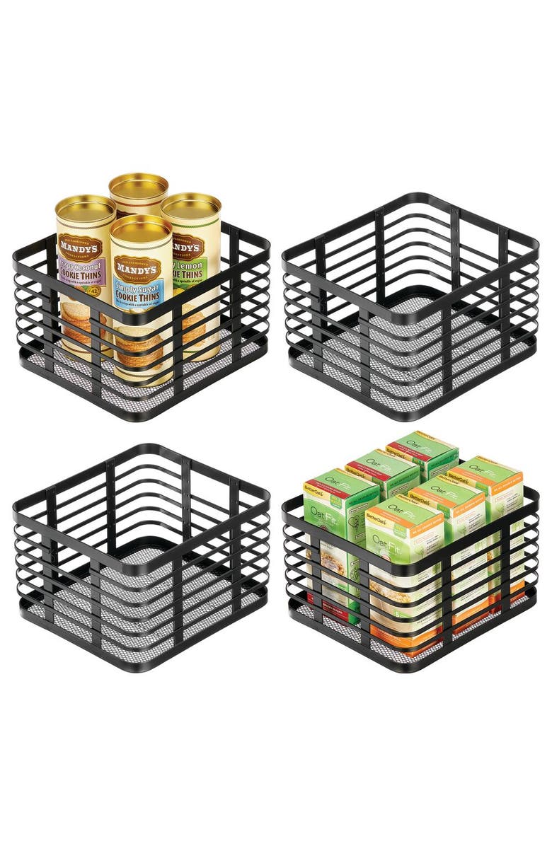 mDesign Metal Pantry Basket with Handles - Set of 4 - Matte Black, Main, color, Black