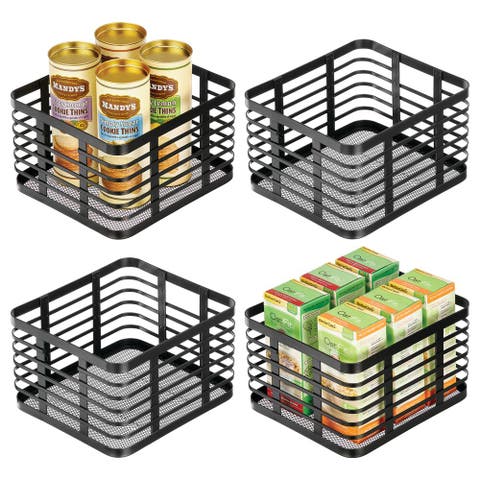 Metal Pantry Basket with Handles - Set of 4 - Matte Black