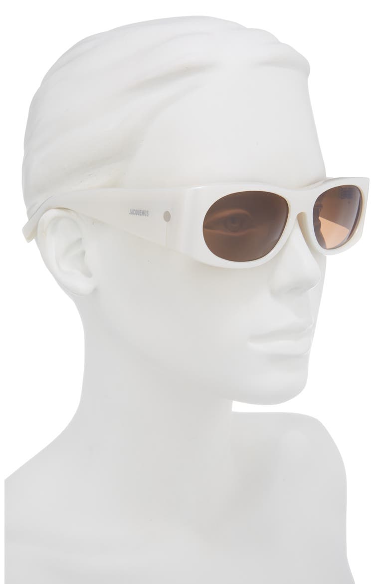 Les Lunettes 158 Rectangular Sunglasses, Alternate, color, METALLIC WHITE/ SILVER/ CHOC