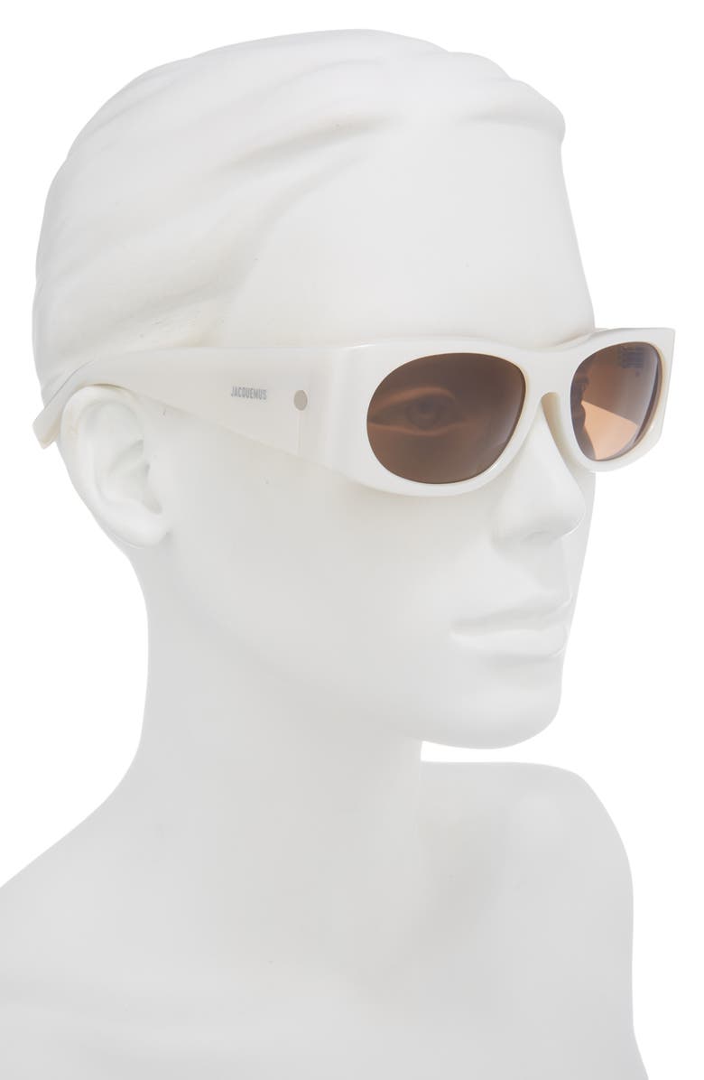 Jacquemus Les Lunettes 158 Rectangular Sunglasses, Alternate, color, Metallic White/ Silver/ Choc