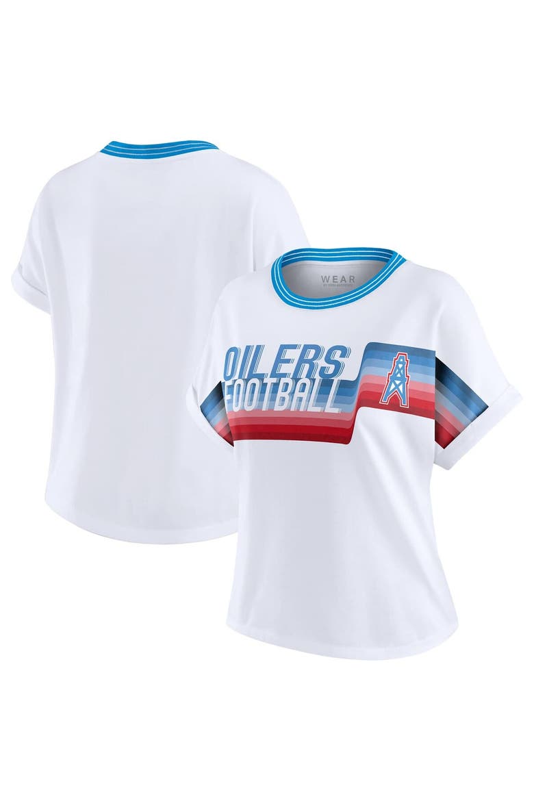 Women's WEAR by Erin Andrews White Houston Oilers Cropped Center Stripe Dolman T-Shirt, Main, color, White