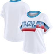 WEAR by Erin Andrews Women's WEAR by Erin Andrews White Houston Oilers Cropped Center Stripe Dolman T-Shirt