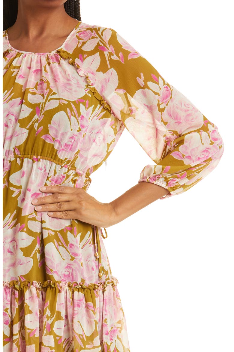Women's Hadi Floral Long Sleeve Tiered Dress, Alternate, color, OLIVE OIL/ PINK