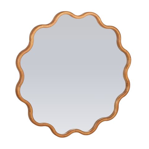 Wavy Round Mirror With Scalloped Wooden Frame
