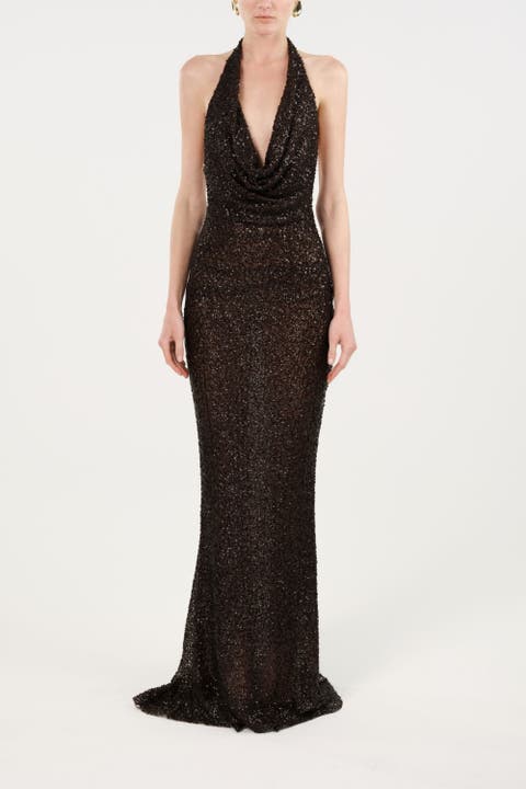 Off-Shoulder Sequin Embellished Maxi Dress