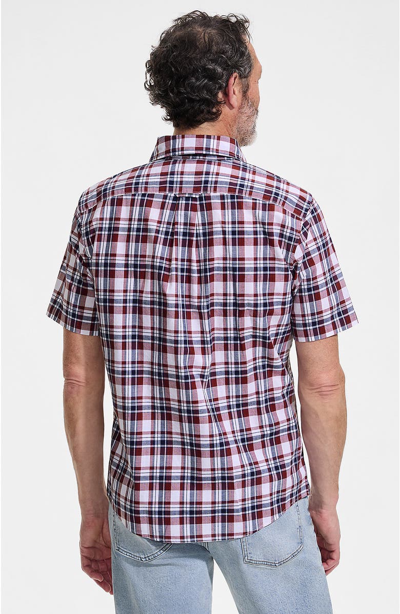 Lands' End Traditional Fit Short Sleeve Madras Shirt, Alternate, color, Burgundy Spritz Madras