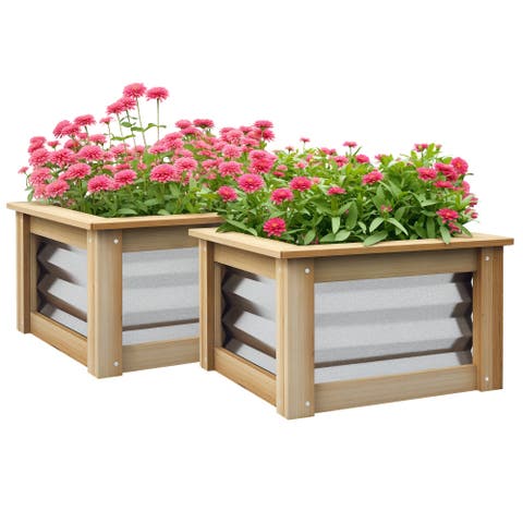 Raised Set of, Stock Tanks for Growing Flowers, Metal Reinforced with Wood, Planters for Plants
