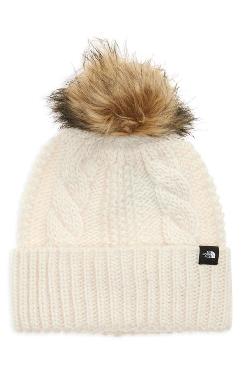 The North Face Kids Oh Mega Beanie With Faux Fur Pom In White Dune